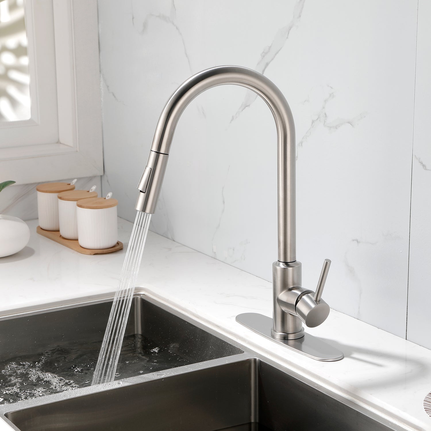 Stainless Steel Kitchen Sink Faucet with Pull-Down Sprayer
