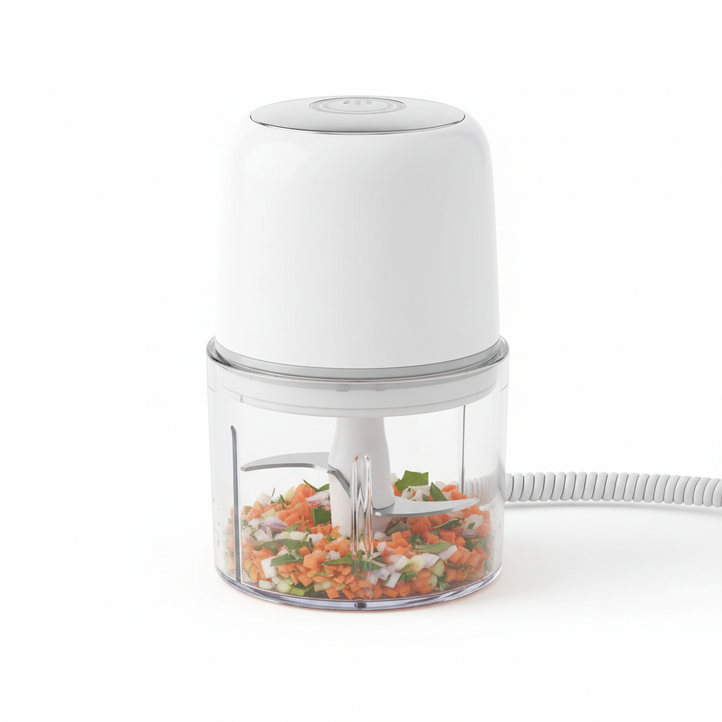 Portable mini electric food chopper with transparent bowl and stainless steel blades