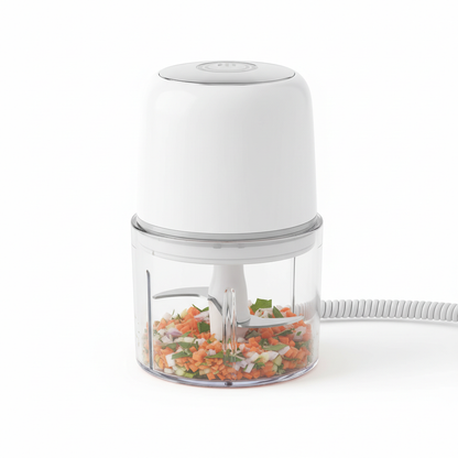 Portable mini electric food chopper with transparent bowl and stainless steel blades